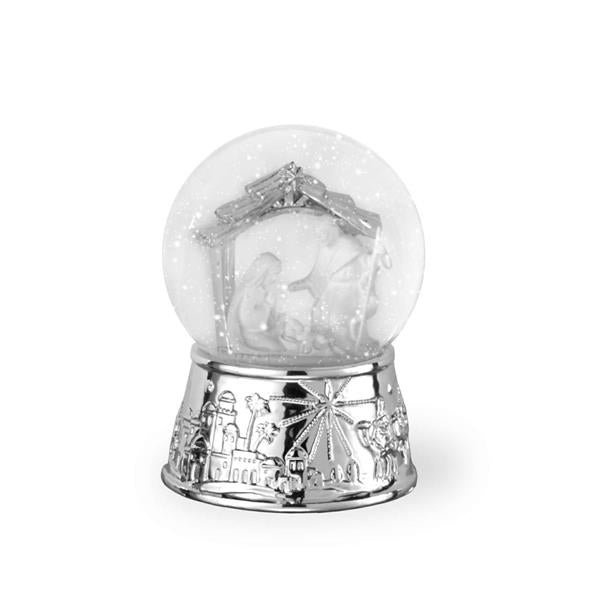 BOULE DE NEIGE CARILLON NATIVITA' ARGENTO BIANCO CM.Ø10XH14