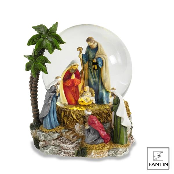 BOULE DE NEIGE CARILLON NATIVITA' PALMA COLORE CM. Ø14,8XH17,5