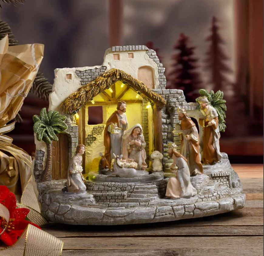 PRESEPE E RE MAGI CON LUCI LED MUSICA E MOVIMENTO cm. 29x16xH22