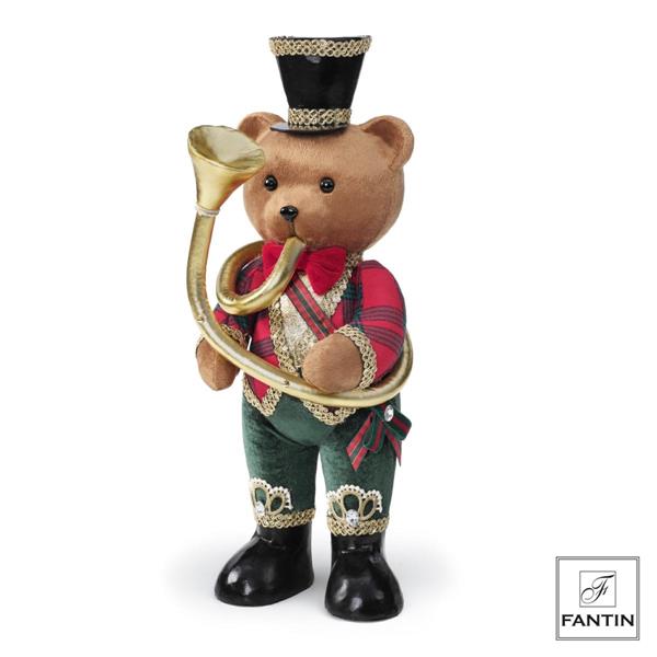 ORSETTO CON TROMBA IN PIEDI SCOZZESE CM. 19X16XH45