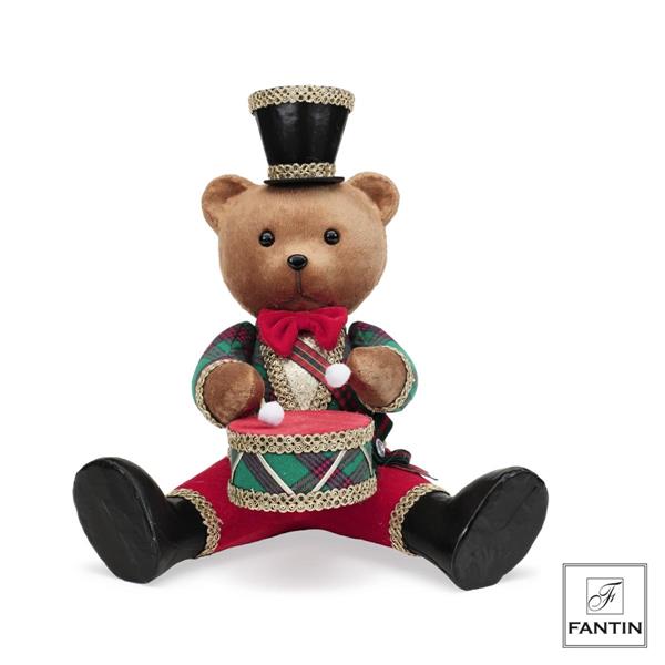 ORSETTO CON TAMBURO SEDUTO SCOZZESE CM. 34X23XH33