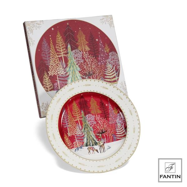 PIATTO PANETTONE ANIMALI DEL BOSCO IN PORCELLANA CM. Ø31,5