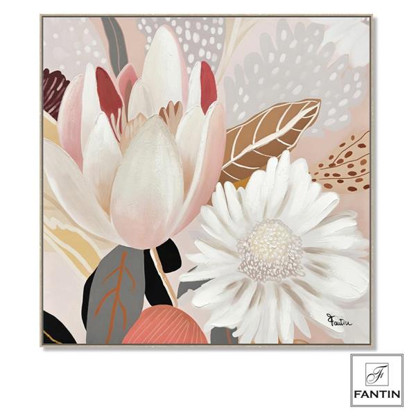 QUADRO CON CORNICE TULIPANO E MARGHERITA CM. 100X100