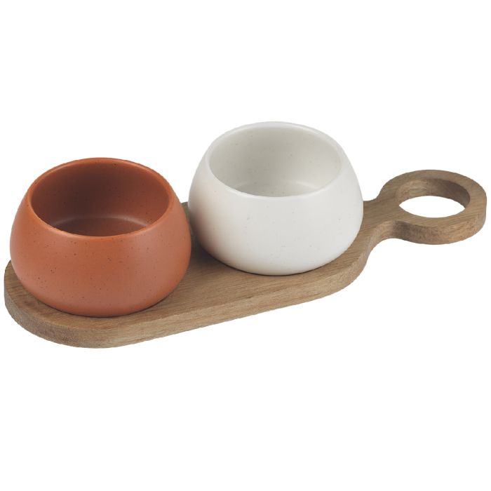 Set 2 Ciotole con vassoio in legno 10X27 cm