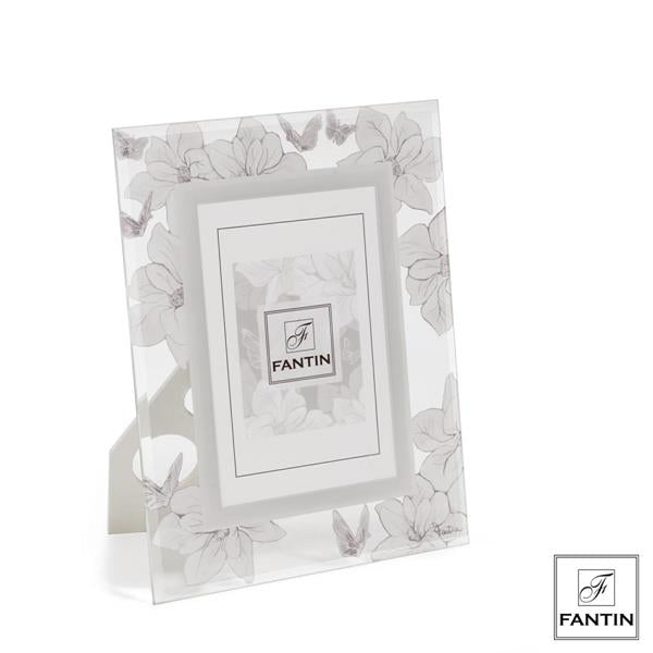 P.FOTO VETRO 10X15 FIORI E FARFALLE R.BIANCO