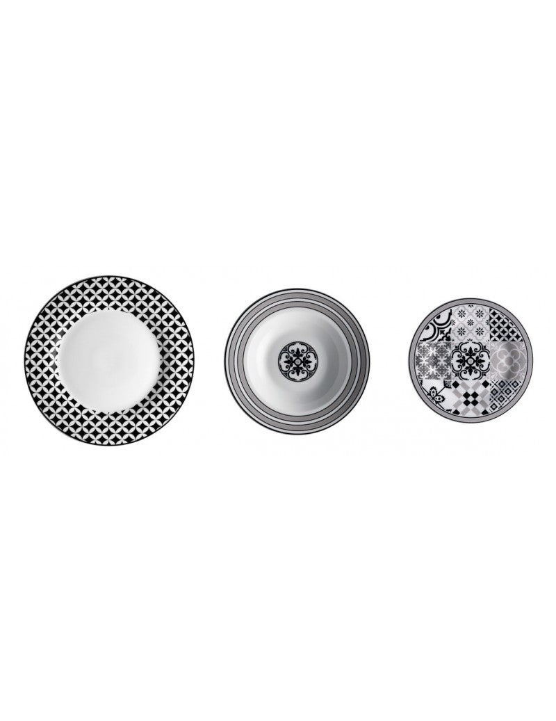 SERVIZIO PIATTI PORCELLANA 18 PZ ALHAMBRA DECORI ASSORTITI BRANDANI