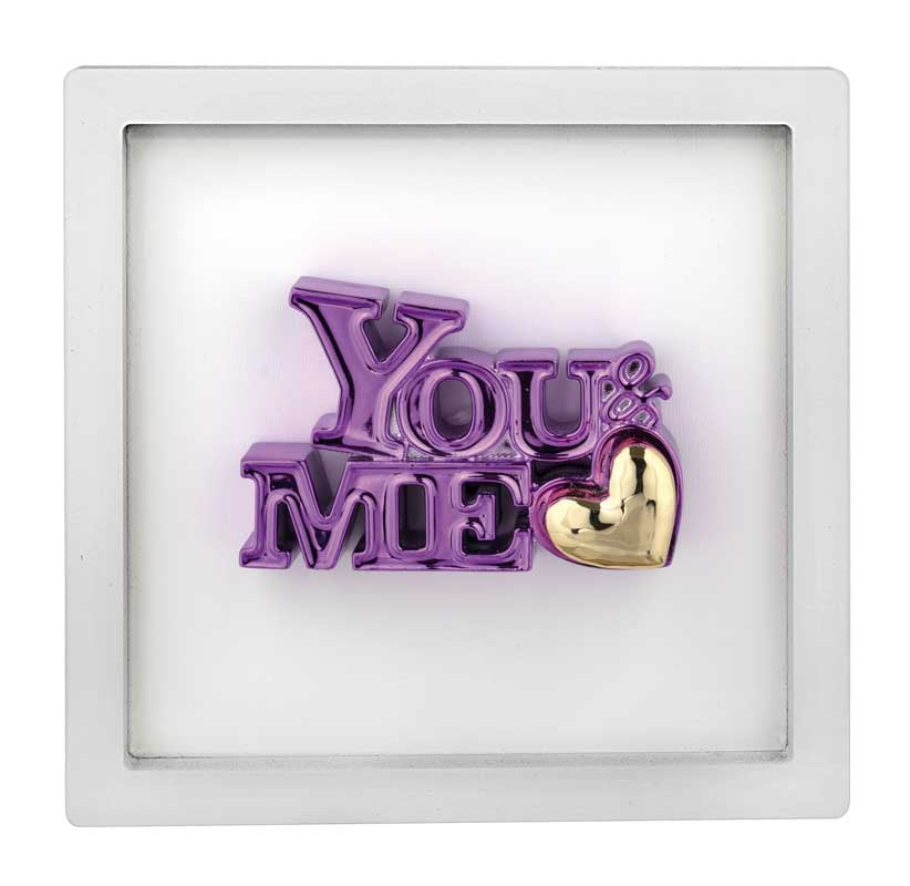 Bongelli preziosi Quadretto in legno e scultura in marmorino scritta YOU & ME cm 15 x 15