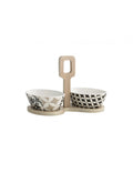 ANTIPASTIERA ALHAMBRA SET 2 PEZZI IN PORCELLANA CON SUPPORTO IN BAMBOO NATURALE BRANDANI