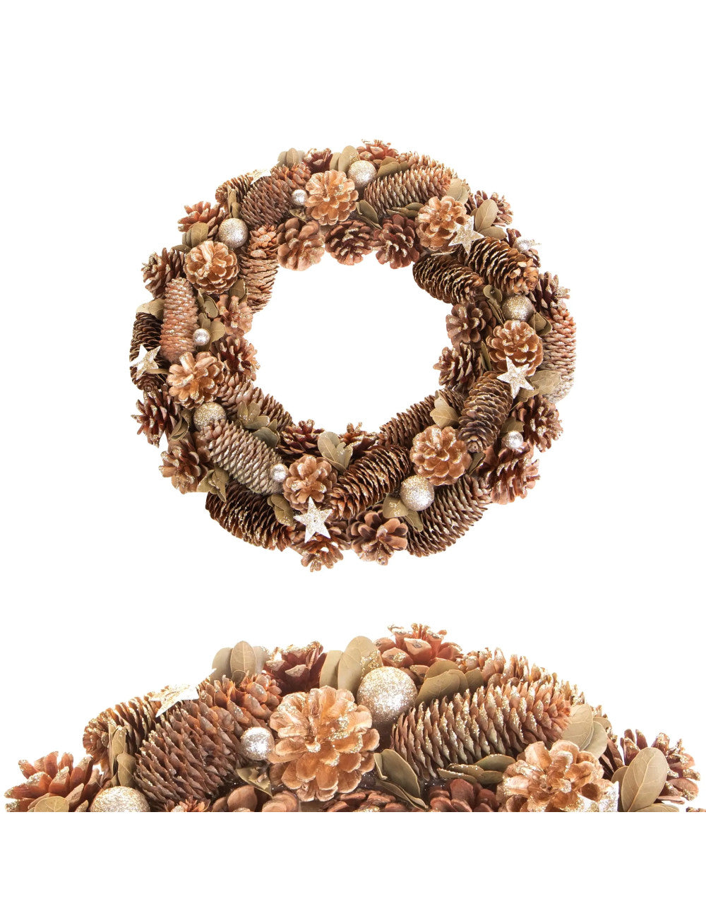 Corona da appendere con stelle e pigne