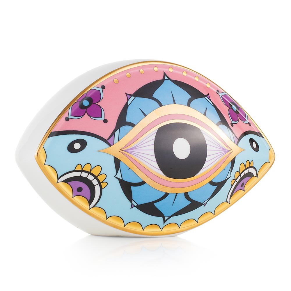 Fermacarte Egeo in porcellana con decoro num.1 20x12x13,5