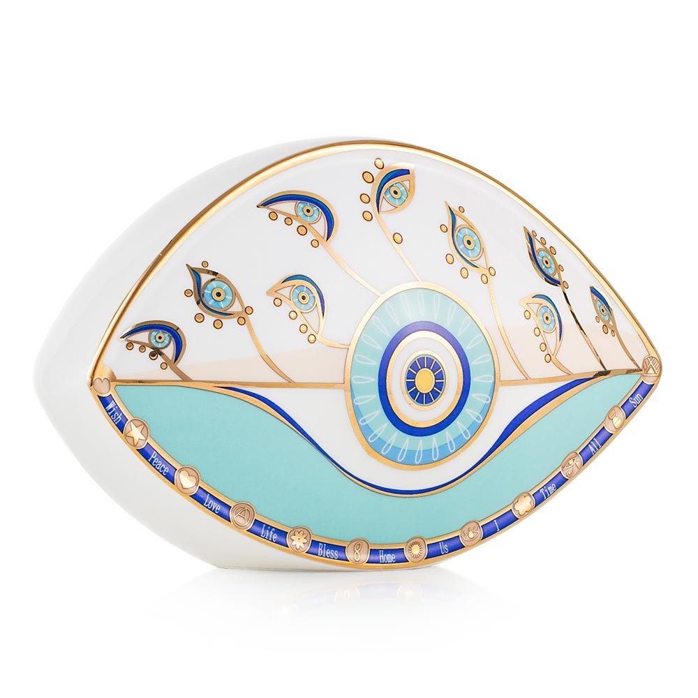 Fermacarte Egeo in porcellana con decoro num.4 20x12x13,5