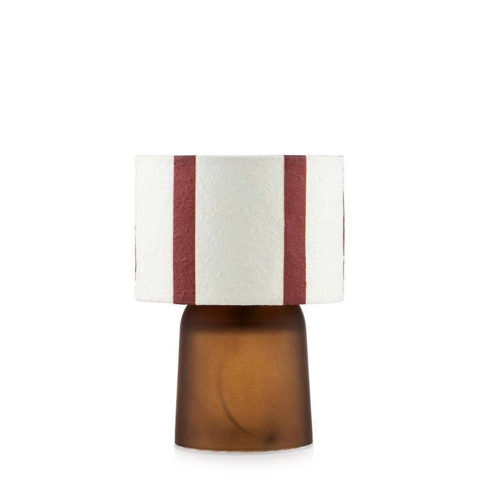 Lampada con paralume a strisce bianco e mar- rone e base marrone 13x20 cm Rayon