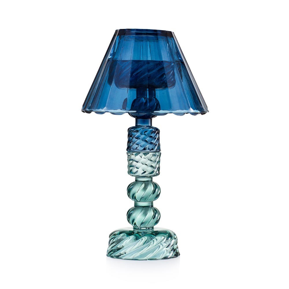 Candeliere Luxor con paralume in vetro blu EMO