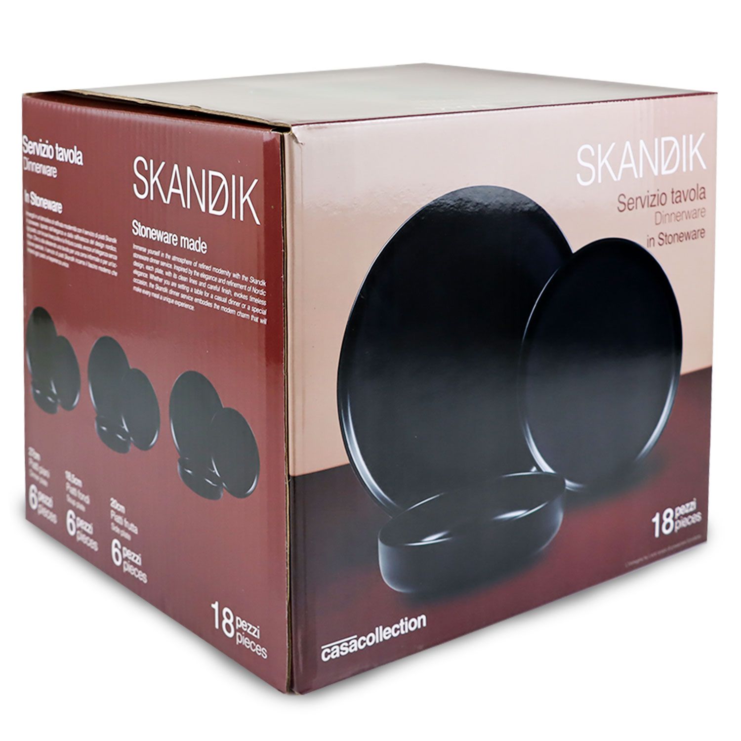 Servizio di Piatti da Tavola in Porcellana Skandik  Black 18 Pezzi Casa Collection