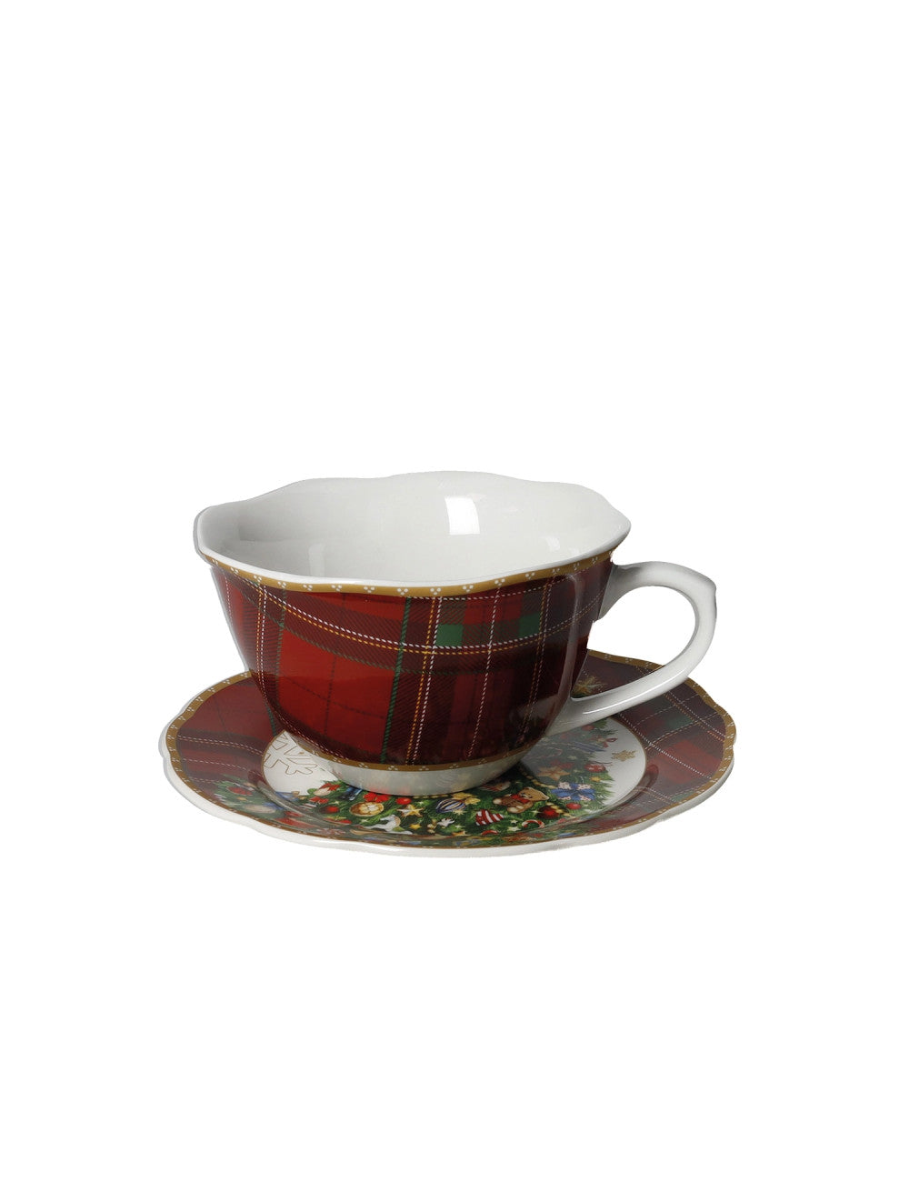 Tazza colazione c/piattino Christmas ghirlanda porcellana